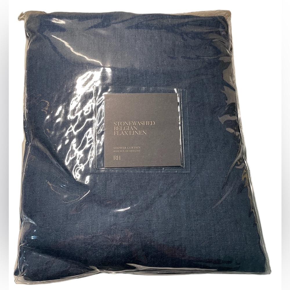 Restoration Hardware Stonewashed Belgian Flax Linen Shower Curtain in bl…